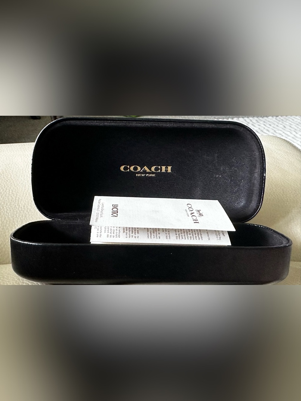 Coach Black Eyewear Case with Gold Logo Card